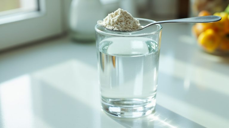Personne prparant une dose de creatine en poudre