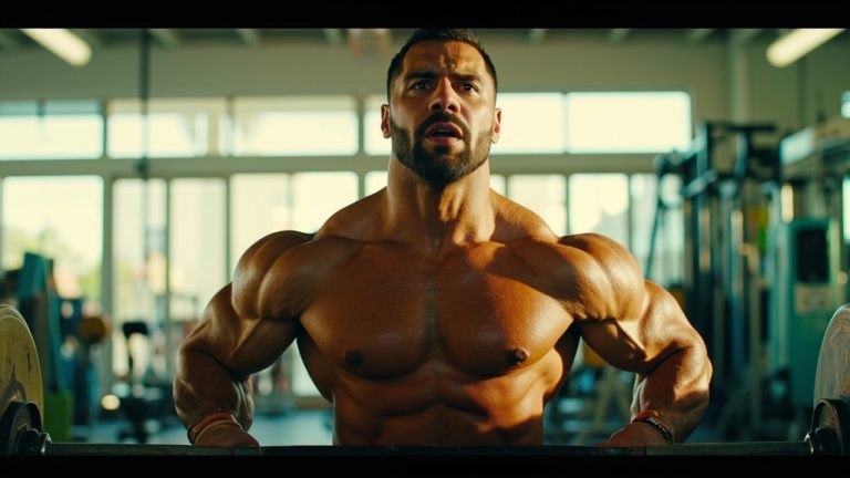 Homme muscl soulevant des haltres